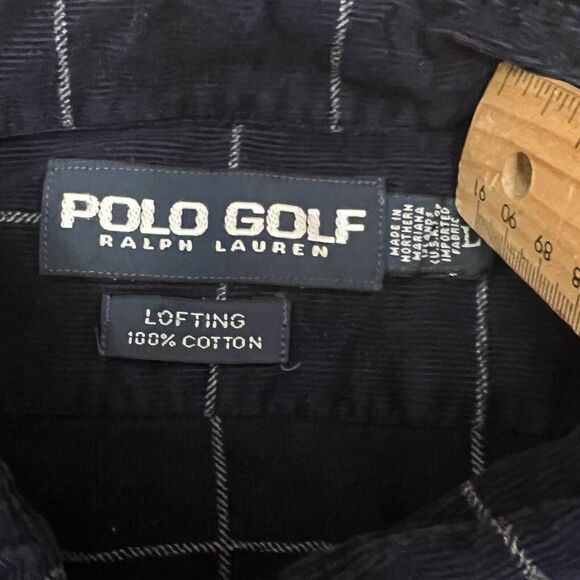 Polo Ralph Lauren Golf Button Down‎ Plaid Shirt Blue Corduroy Lofting Large VTG - Picture 3 of 5